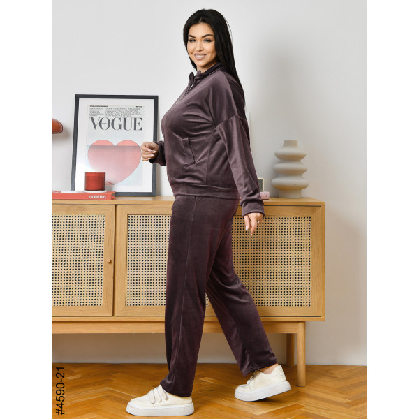4590-21 Спортивний костюм жіночий велюр на блискавці напівбатал (3 од: 48,50,52)