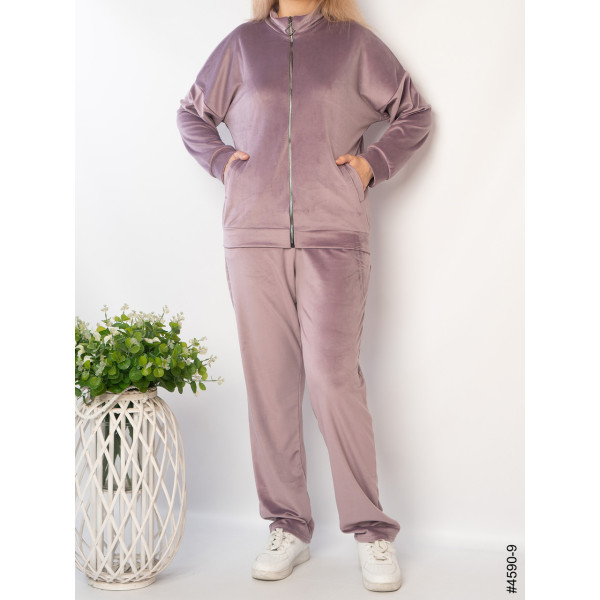 4590-9 Спортивний костюм жіночий велюр на блискавці напівбатал (3 од: 48,50,52)