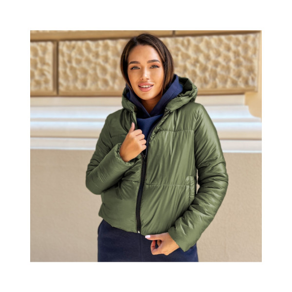 5010-712 ОЛИВКОВА куртка-зефірка з капюшоном на синтепоні (2 од. розміри: 42-44.46-48)