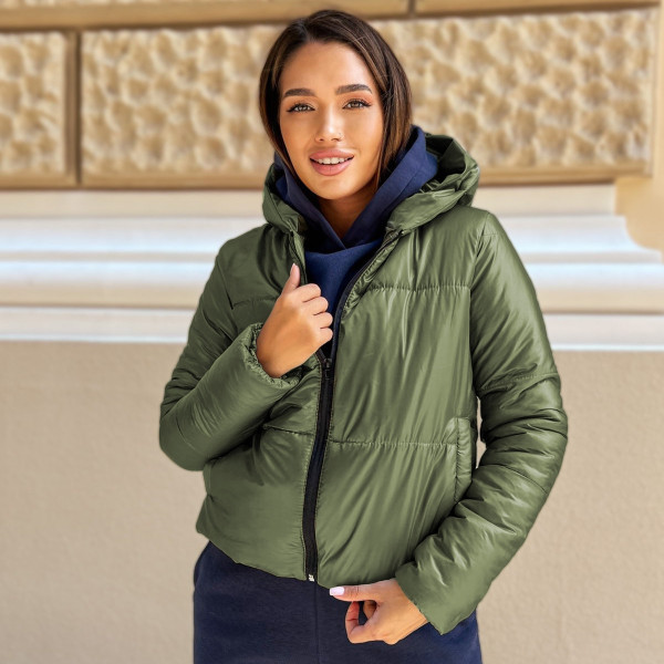 5010-712 ОЛИВКОВА куртка-зефірка з капюшоном на синтепоні (2 од. розміри: 42-44.46-48)