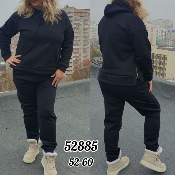 52885-1 * черный женский спортивный костюм (турецкая трехнитка, флис, 5 ед. размеры батал: 52-60) выдача на следующий день