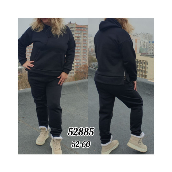 52885-1 * черный женский спортивный костюм (турецкая трехнитка, флис, 5 ед. размеры батал: 52-60) выдача на следующий день