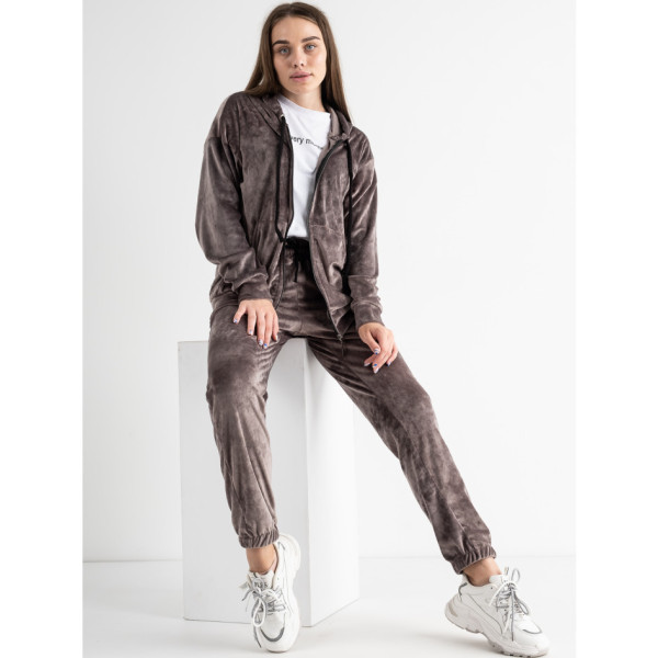 0521-21 коричневий жіночий спортивний костюм на манжеті (5'TH AVENUE, велюровий, з капюшоном, 3 од. розміри норма: 42. 44. 46)
