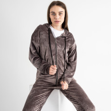 0521-21 коричневий жіночий спортивний костюм на манжеті (5'TH AVENUE, велюровий, з капюшоном, 3 од. розміри норма: 42. 44. 46)