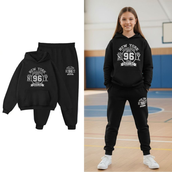 7422-1 черный подростковый спортивный костюм (YOLA, трехнитка, флис, на 8-11 лет, 5 ед. размеры подросток: 128. 134. 140. 146. 152)