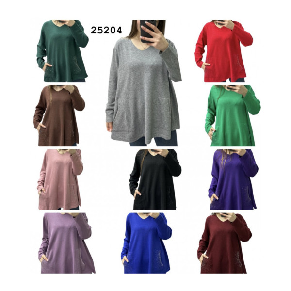 25204# мікс кольорів жіночий светр з кишенями (6 од., розміри батал: 52-56) видача наступного дня