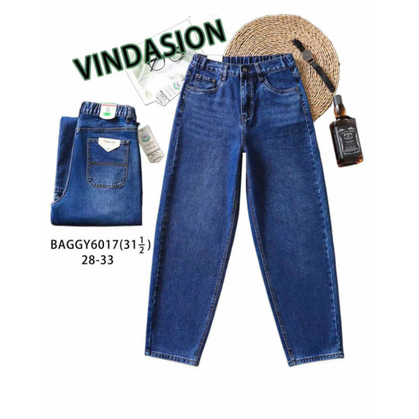 6017 # синие женские джинсы багги (VINDASION, 6 ед. размеры полубатал: 28-33) выдача на следующий день