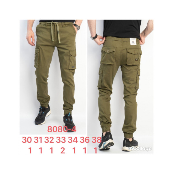 8080-4* хаки чоловічі брюки карго (RTROOSS, стрейч, 8 од., розміри норма: 30-38) видача наступного дня