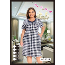 1324 синий женский халат (вискоза, принт, на змейке + завязки, карманы, 5 ед, размеры батал: 54, 56, 58, 60, 62) Халат