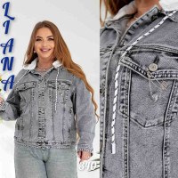0340# серая женская джинсовая куртка (Liana, стрейч коттон, 6 ед, размеры батал: L-5XL) выдача на следующий день Liana