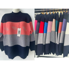 0513# микс цветов женский кашемировый свитер с камнями (10 ед, размеры батал: 56-60) выдача на следующий день Свитер