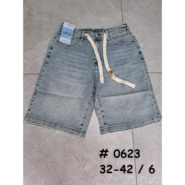 0623# голубые женские джинсовые шорты (стрейч коттон, 6 ед, размеры батал: 32-42) выдача на следующий день Шорты