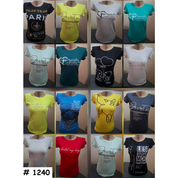 1240# микс цветов женская футболка (95% коттон, 5% лайкра, 20 ед, размеры норма: 44-48) выдача на следующий день Футболка