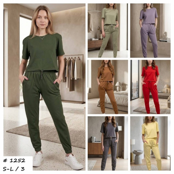 1252 # выбор цвета женский костюм штаны + футболка (Турецкий кулир, 3 ед, размеры норма: S, M, L) выдача на следующий день Костюм