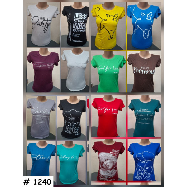 1240# микс цветов женская футболка (95% коттон, 5% лайкра, 20 ед, размеры норма: 44-48) выдача на следующий день Футболка