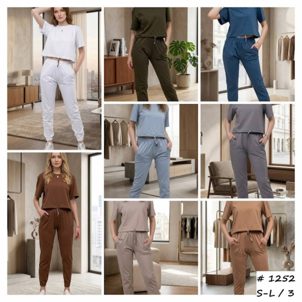 1252 # выбор цвета женский костюм штаны + футболка (Турецкий кулир, 3 ед, размеры норма: S, M, L) выдача на следующий день Костюм