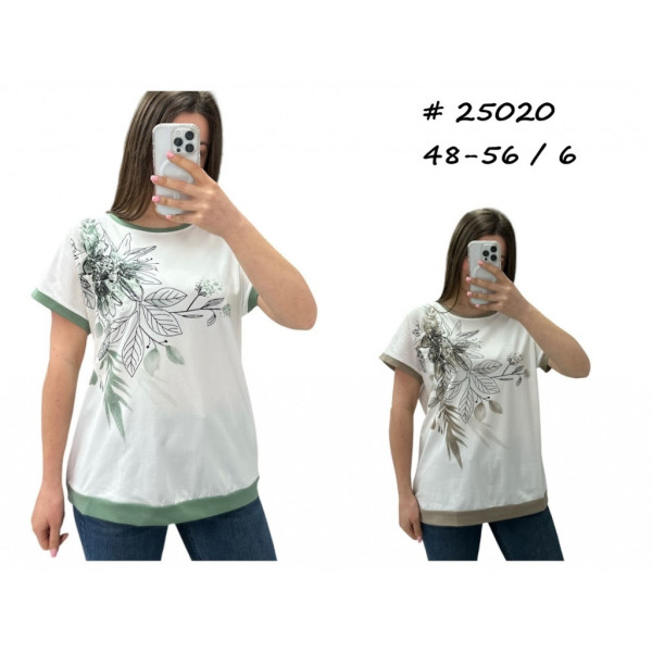 25020 # микс цветов женская футболка (6 ед, размеры полубатал: 48-56) выдача на следующий день Футболка