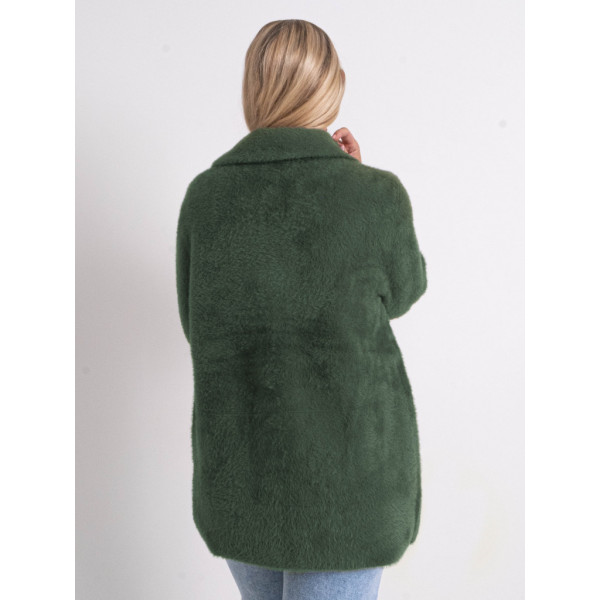 0562-7 зеленый женский кардиган (шерсть альпаки, на пуговицах, 1 ед. универсальный полубатальный размер: 46-52) Кардиган