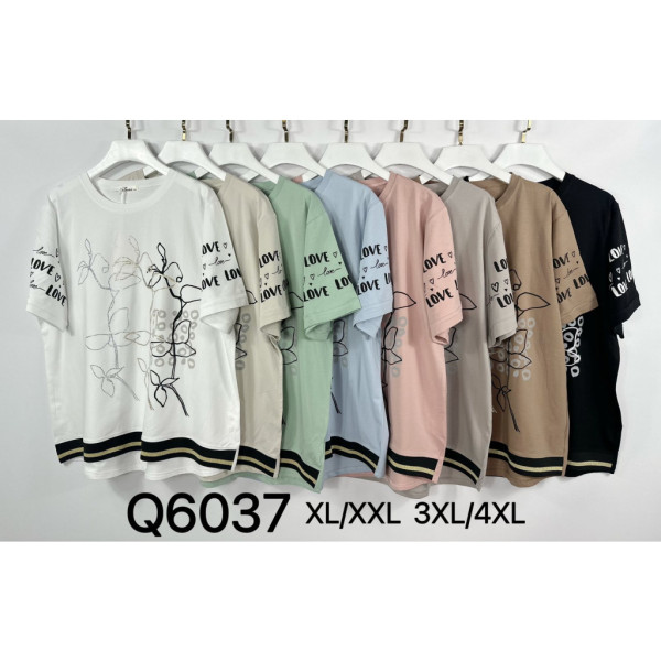 6037# микс цветов женская футболка (Kiss me, 10 ед, размеры батал: XL-4XL) выдача на следующий день Kiss me