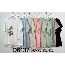 6137# микс цветов женская футболка (Kiss me, 10 ед, размеры батал: XL-4XL) выдача на следующий день Kiss me