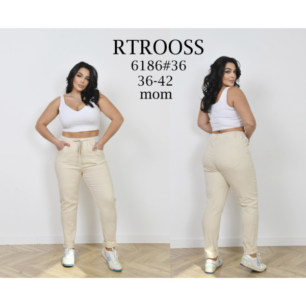 6186# бежевые женские джинсы (RTROOSS, стрейч коттон, 6 ед, размеры батал: 36-42) выдача на следующий день RTROOSS