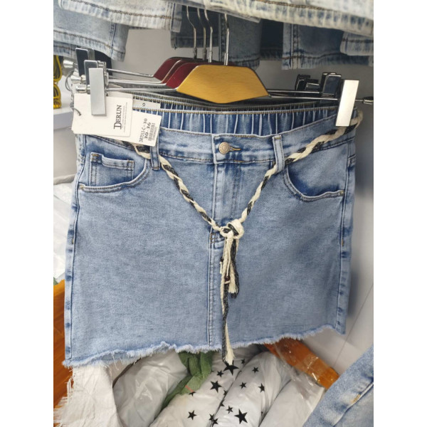 7053# голубые женские джинсовые шорты-юбка(Derun, стрейч, 6 ед, размеры батал: 30-36) выдача на следующий день Derun