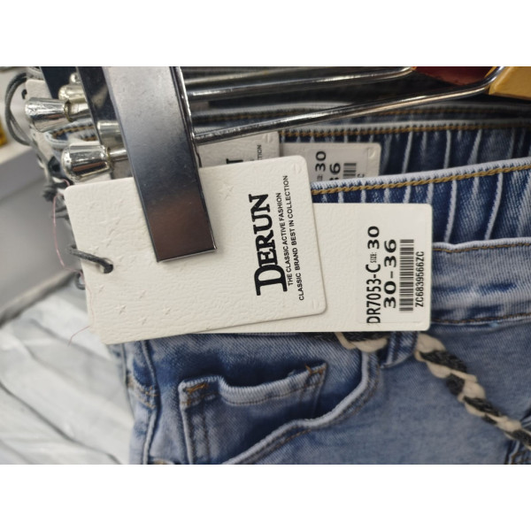 7053# голубые женские джинсовые шорты-юбка(Derun, стрейч, 6 ед, размеры батал: 30-36) выдача на следующий день Derun