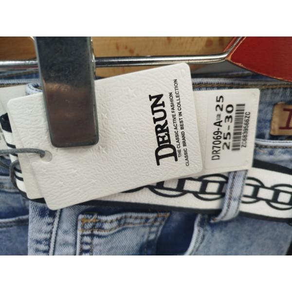 7069# голубые женские джинсовые шорты-юбка(Derun, стрейч, 6 ед, размеры норма: 25-30) выдача на следующий день Derun