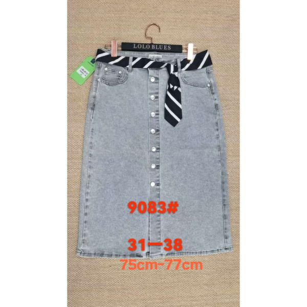 9083# серая женсикая джинсовая юбка (Lanlaniee, стрейч коттон, 6 ед, размеры батал: 31-38) выдача на следующий день LANLANIEE
