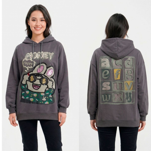 82330-6 серый женский худи (двухнитка, принт, с капюшоком, 1 ед, универсальный размер норма : S/XL) Худи