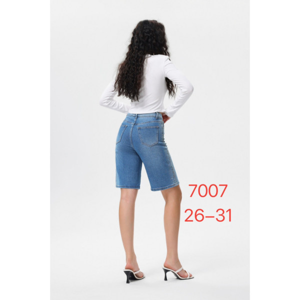 7007# голубые женские джинсовые шорты с камнями (New Jeans, 6 ед, размеры норма: 26-31) выдача на следующий день Шорты