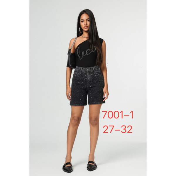 7001-11# черные женские джинсовые шорты с камнями (New Jeans, 6 ед, размеры норма: 27-32) выдача на следующий день Шорты