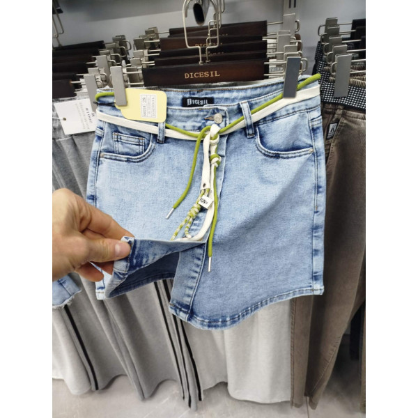 6021# голубые женские джинсовые шорты-юбка (стрейч коттон, 6 ед, размеры полубатал: 28-33) выдача на следующий день Шорты