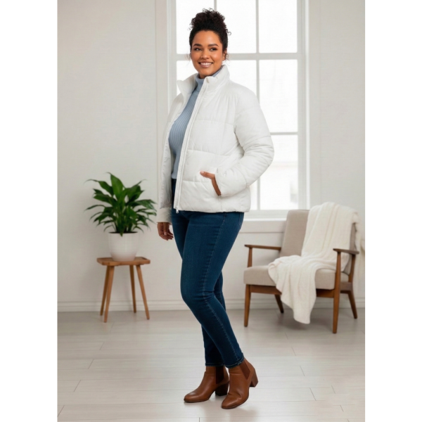 0416-10 белая женская куртка (5`th Avenue, с карманами, синтепон, 3ед, размеры полубатал: 50, 52, 54) 5`th Avenue