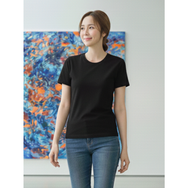 8790-1 черная женская футболка (турецкий коттон, 5 ед. размеры норма: S. M. L. XL. 2XL) Футболка