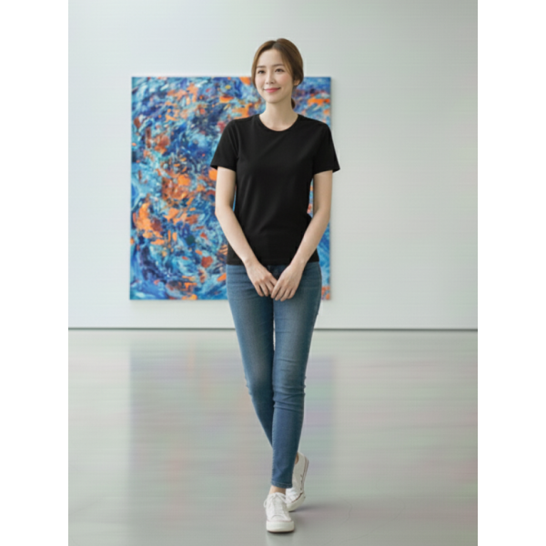 8790-1 черная женская футболка (турецкий коттон, 5 ед. размеры норма: S. M. L. XL. 2XL) Футболка