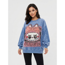 2319-42 голубой женский свитшот (двухнитка, варка, принт+нашивка, 1 ед, универсальный размер норма : S/XL) Свитшот