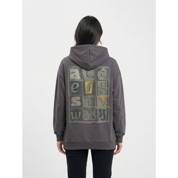 82330-6 серый женский худи (двухнитка, принт, с капюшоком, 1 ед, универсальный размер норма : S/XL) Худи