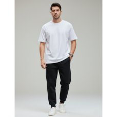 8780-110 черный мужской спортивный костюм (футболка+штаны) (футболка из турецкого коттона, штаны из турецкой петли, скрытый карман на змейке, манжет рибана, логотип вышивка, 5ед, размеры норма: 46, 48, 50,52, 54) Спортивный костюм