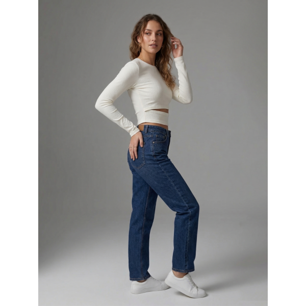 2870-10 белый женский кроп-топ ( стрейч коттон, рубчик, с разрезом, 4 ед, размери норма: 42, 44, 46, 48) Кроп-топ