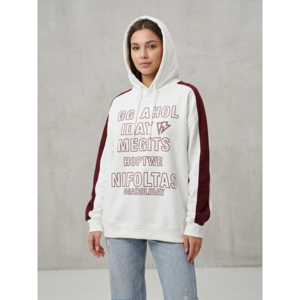 3301-10 белый женский батник (двухнитка, с капюшоном , 1 ед, универсальный размер норма : M/XL) Батник