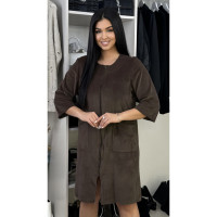 3516-9 коричневий жіночий халат (велюровий, 3 од. розміри напівбатал: 48, 50, 52)