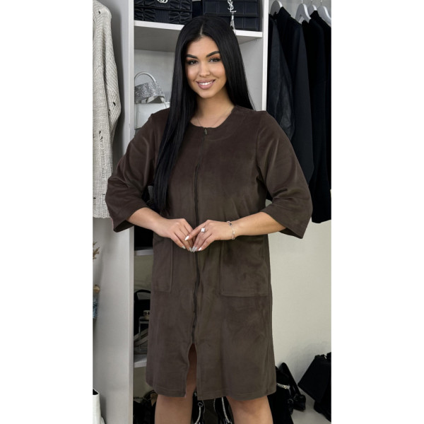 3516-9 коричневий жіночий халат (велюровий, 3 од. розміри напівбатал: 48, 50, 52)