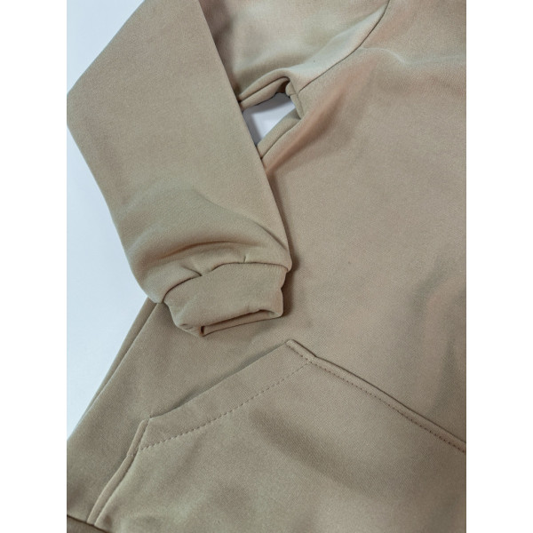 4452-44 бежевий жіночий спортивний худі (тринитка на флісі, з капюшоном, 4од, розміри норма: 46, 48, 50, 52)