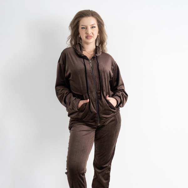 0523-96 коричневий спортивний костюм жіночий (5'TH AVENUE, велюровий, 3 од. розміри напівбатал: 48.50.52)