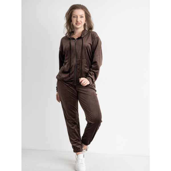 0523-96 коричневий спортивний костюм жіночий (5'TH AVENUE, велюровий, 3 од. розміри напівбатал: 48.50.52)