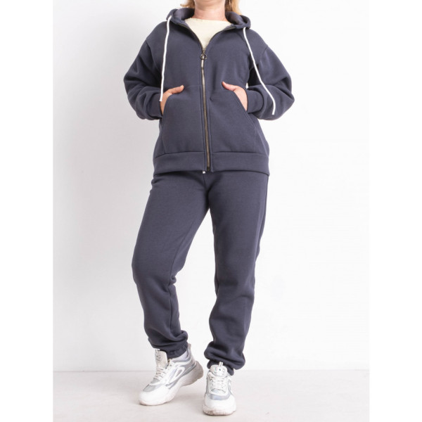 0638-60 сірий жіночий спортивний костюм (5`th Avenue, турецька тринитка, фліс, 3 од., розміри батал: 50. 52. 54)