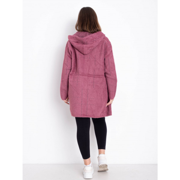 0777-33 малиновий жіночий кардиган (вовна альпаки, з капюшоном, 1 од. універсальний розмір батал: 56-60)