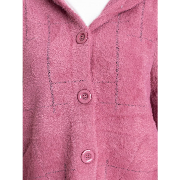0777-33 малиновий жіночий кардиган (вовна альпаки, з капюшоном, 1 од. універсальний розмір батал: 56-60)