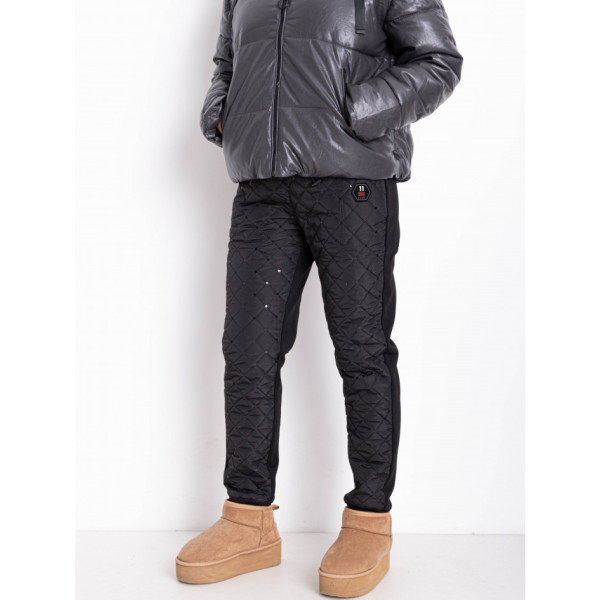 0042 чорні жіночі спортивні штани (плащівка трикотаж на флісі, 6 од. розміри норма: 25. 26. 27. 28. 29. 30)